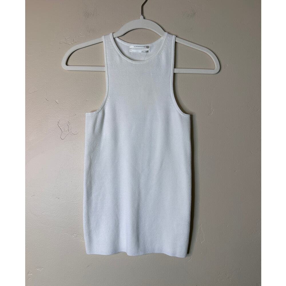 Anthropologie White Ribbed Racerbank Tank Small